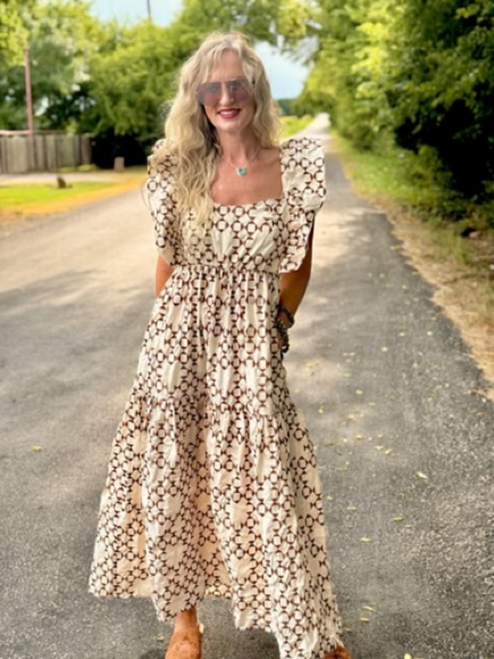 See and Be Seen white + brown embroidered quilt block dress